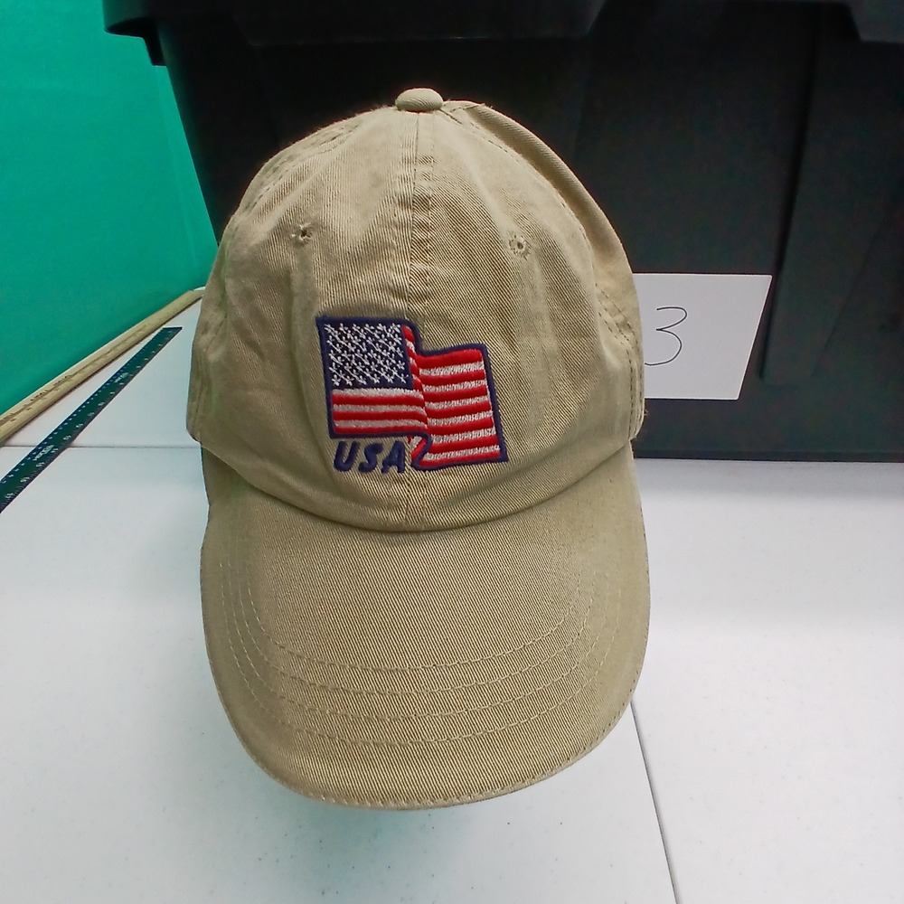 Dorfman Pacific USA Flag Dad Hat OSFM Khaki Tan Patriotic Americana Cap
